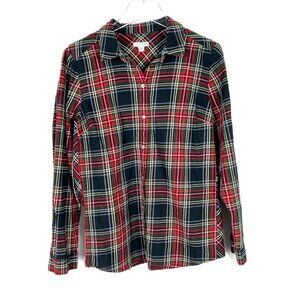J. Jill Tartan Plaid 100% Cotton Buttondown Shirt Red Size Small S EUC L2627